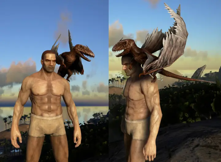 Dimorphodon mounted on a survivor's shoulder