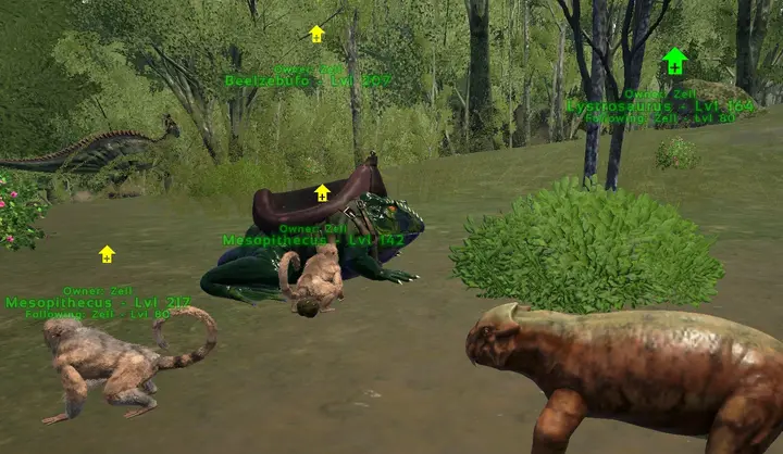 thumb|Nearby dinos receiving the Lystrosaurus' buff after being pet.