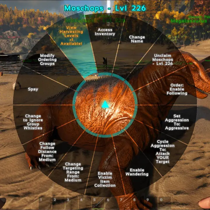 alt=Access to the orange option "View Harvesting Levels".|Access to the orange option '''View Harvesting Levels'''.