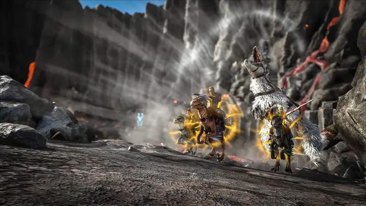 Yutyrannus roars at the entrance of the Tek Cave